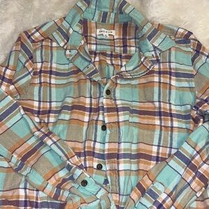 PacSun Teal and Brown Plaid Shirt size medium women’s